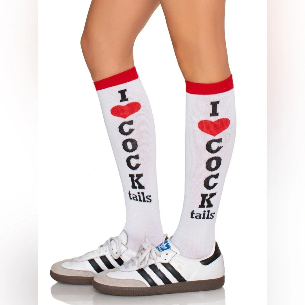 Nu Shuz Playful I ♥ COCKtails' Knee-High Socks - White & Red